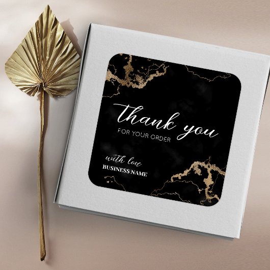 Black Marble Gold Elegant Hartelijk dank voor aank Vierkante Sticker