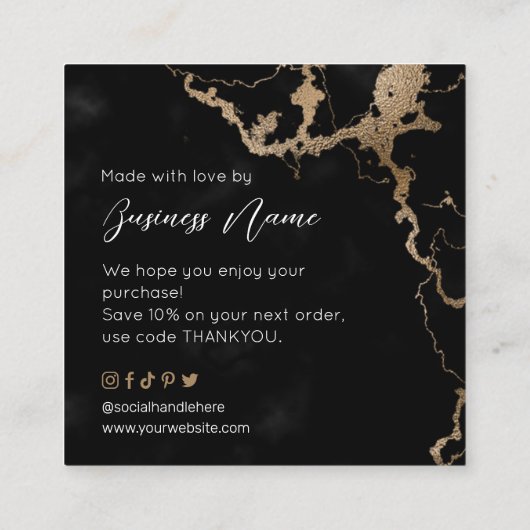 Black Marble Gold Elegant Hartelijk dank voor aank Vierkante Visitekaartje (Achterkant)