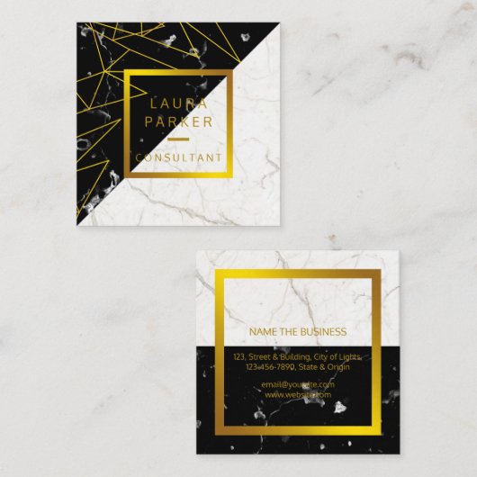 Black Marble Gold Faux Professional-constructie Vierkante Visitekaartje (Voorkant / Achterkant)