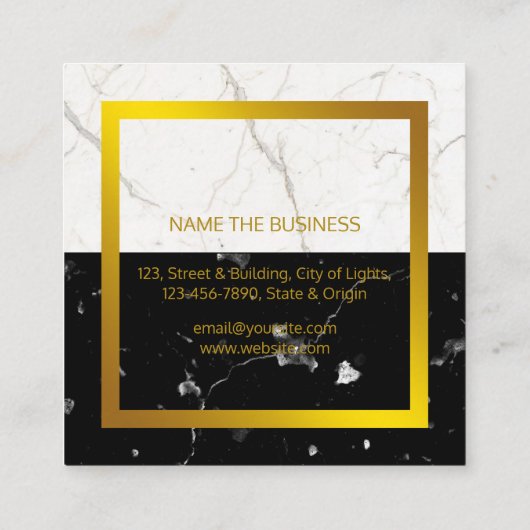 Black Marble Gold Faux Professional-constructie Vierkante Visitekaartje (Achterkant)