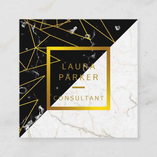 Black Marble Gold Faux Professional-constructie Vierkante Visitekaartje (Voorkant)