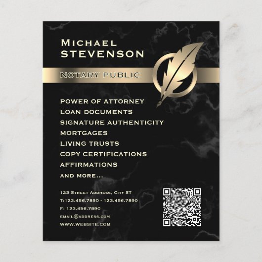 Black marble gold feather notary flyer (Voorkant)