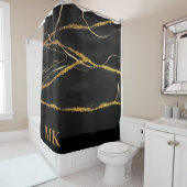 Black Marble Gold Glitter Douchegordijn (In situ)