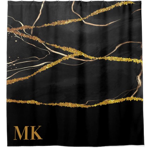 Black Marble Gold Glitter Douchegordijn (Voorkant)