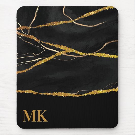 Black Marble Gold Glitter Muismat (Voorkant)