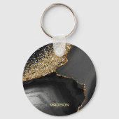 Black Marble Gold Glitter Sleutelhanger (Voorkant)