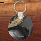 Black Marble Gold Glitter Sleutelhanger (Achterkant)