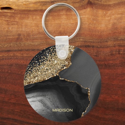 Black Marble Gold Glitter Sleutelhanger (Achterkant)