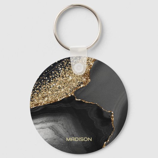 Black Marble Gold Glitter Sleutelhanger (Achterkant)