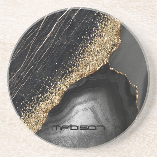Black Marble Gold Glitter Zandsteen Onderzetter (Voorkant)