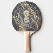 Black Marble & Gold Pineapple Wedding Crest & Name Tafeltennisbatje (Achterkant)