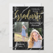 Black Marble Gold Script Photo Afstuderen Kaart (Voorkant)