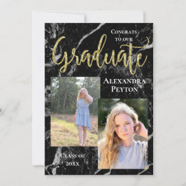Black Marble Gold Script Photo Afstuderen Kaart