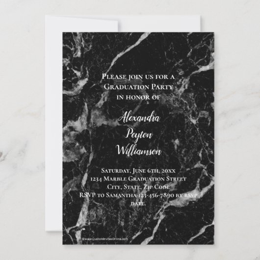 Black Marble Gold Script Photo Afstuderen Kaart (Achterkant)