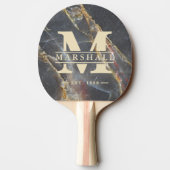 Black Marble & Gold Stone Monogram & Name Overlay Tafeltennisbatje (Achterkant)