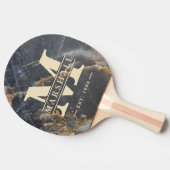 Black Marble & Gold Stone Monogram & Name Overlay Tafeltennisbatje (Zijkant)