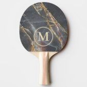 Black Marble & Gold Stone Stone Monogram Tafeltennisbatje (Achterkant)