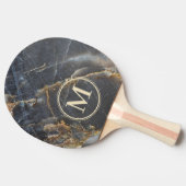 Black Marble & Gold Stone Stone Monogram Tafeltennisbatje (Zijkant)