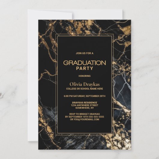 Black Marble Graduation Party Kaart (Voorkant)