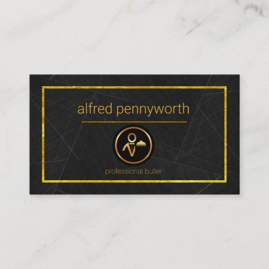 Black Marble Grunge Golden Border Butler Visitekaartje (Voorkant)