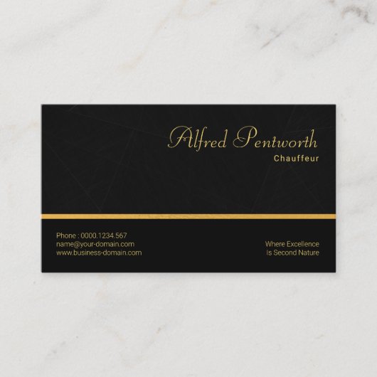 Black Marble Grunge Simple Gold Line Chauffeur Visitekaartje (Voorkant)