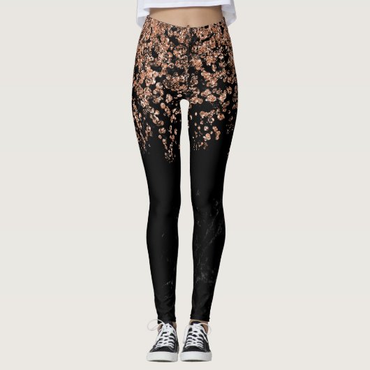 Black Marble Kijk | Faux Roos Gold Confetti Leggings (Voorkant)