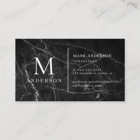 Black Marble Masculine Double Monogram Visitekaartje (Voorkant)