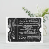 Black Marble Modern Afstuderen Ticket Kaart (Staand voorkant)