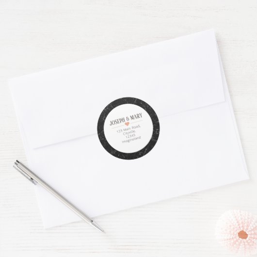 Black Marble Modern Wedding return address Ronde Sticker (Envelop)