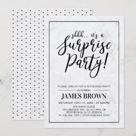 Black & Marble | Moderne Verrassings-Pensioenfeest Kaart