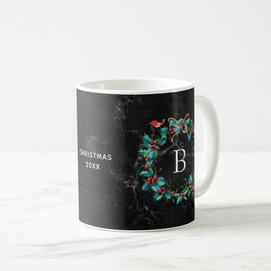 Black Marble Monogram kerstmis Koffiemok (Voorkant rechts)