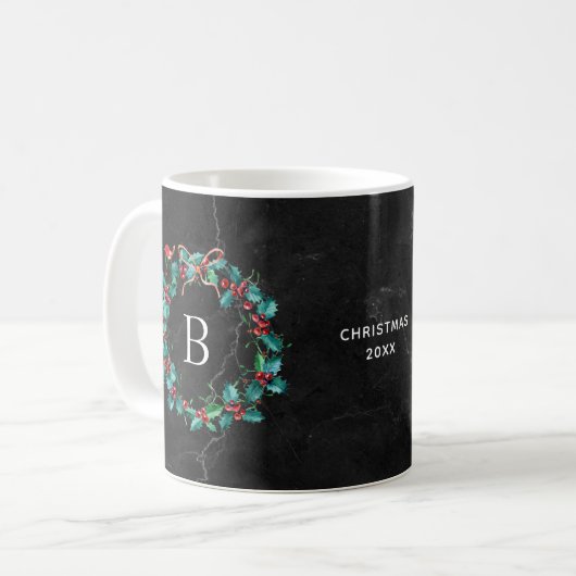 Black Marble Monogram kerstmis Koffiemok (Voorkant links)