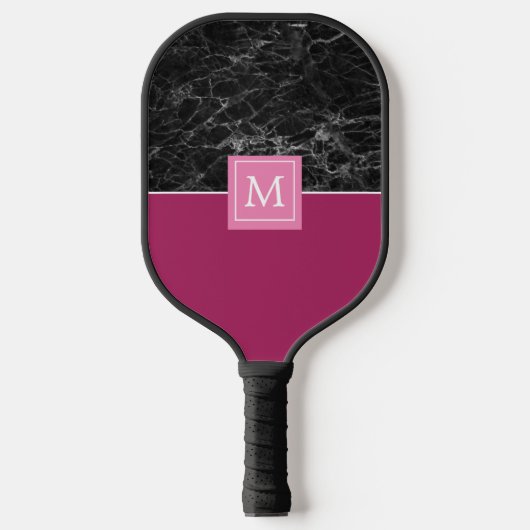 Black Marble Monogrammed Pickleball Paddle (Voorkant)