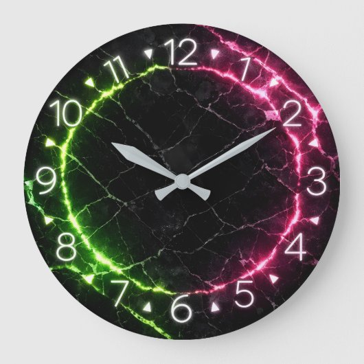 Black Marble Neon Clock Design Grote Klok (Voorkant)