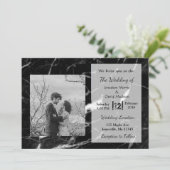 Black Marble Photo Wedding Invitations Kaart (Staand voorkant)