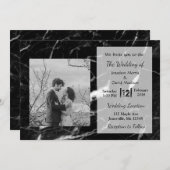 Black Marble Photo Wedding Invitations Kaart (Voorkant / Achterkant)