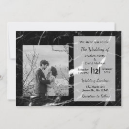 Black Marble Photo Wedding Invitations Kaart