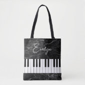 Black Marble Piano Music Threaded Canvas tas (Voorkant)