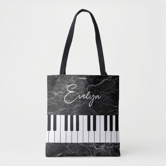 Black Marble Piano Music Threaded Canvas tas (Voorkant)