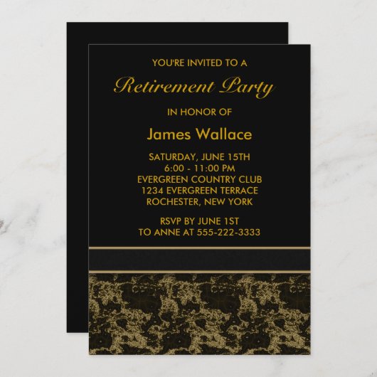 Black Marble Retirement Party Kaart (Voorkant / Achterkant)
