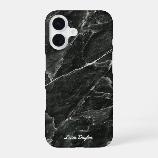 Black Marble Script Naam iPhone 16 Hoesje (Achterkant)