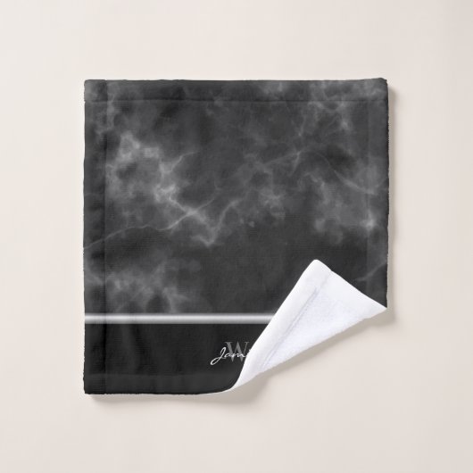 Black Marble Silver Trim Monogram Mannen Bad Handdoek (Wasdoekje)