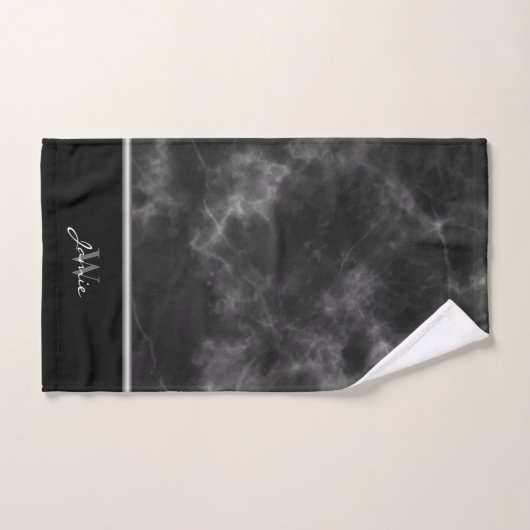 Black Marble Silver Trim Monogram Mannen Bad Handdoek (Handdoek)