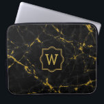 Black Marble Stone Gold Glitter Laptop Sleeve<br><div class="desc">Elegant afbeelding van zwarte marmer-steentextuur drukt af met gouden glitteraccenten.  monogram.</div>