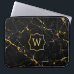 Black Marble Stone Gold Glitter Laptop Sleeve<br><div class="desc">Elegant afbeelding van zwarte marmer-steentextuur drukt af met gouden glitteraccenten.  monogram.</div>