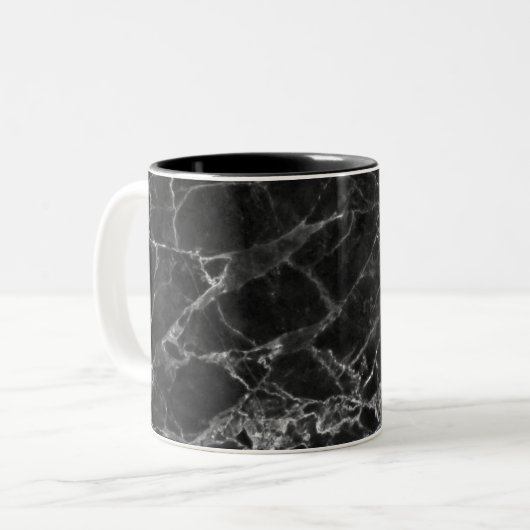 Black Marble Stone Kijk Tweekleurige Koffiemok (Voorkant links)