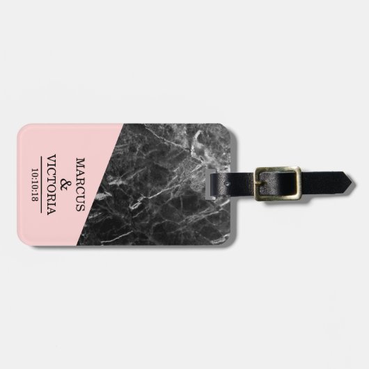 Black Marble Wedding Jubileum Bagagelabel (Voorkant horizontaal)