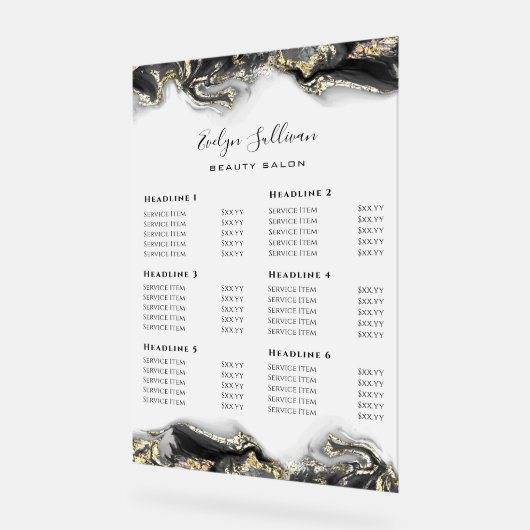 Black Marbling Design prijslijst Acryl Bord (Hoek)