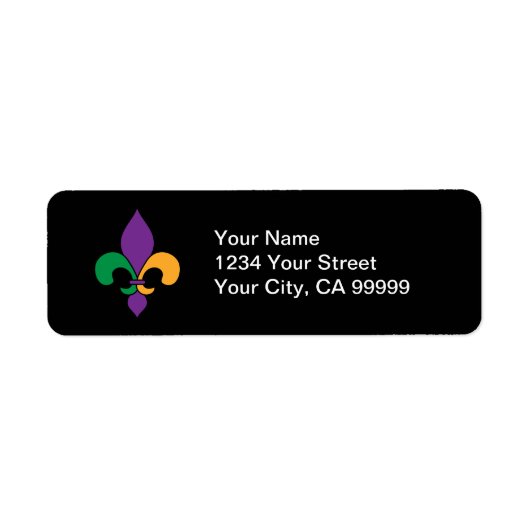 Black Mardi Gras Fleur de Lis Etiket (Voorkant)