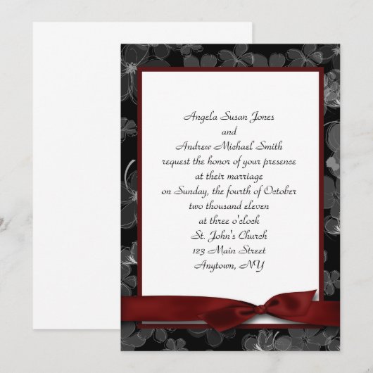 Black Maroon Bow Uitnodiging (Voorkant / Achterkant)